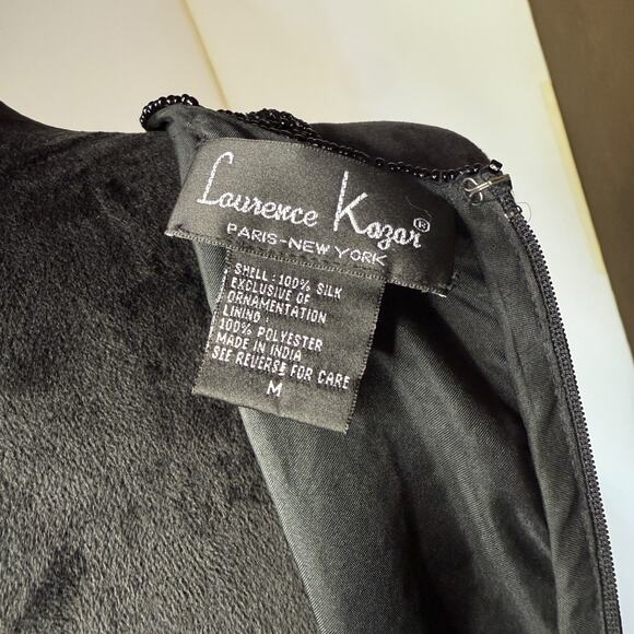 Laurence Kazar Silk Beaded Evening Shell Top Long Black Embellished Size M - Picture 11 of 13